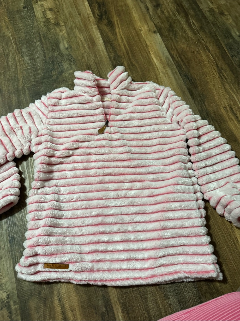 Soft Pink Striped Plush Kids Pullover Jacket